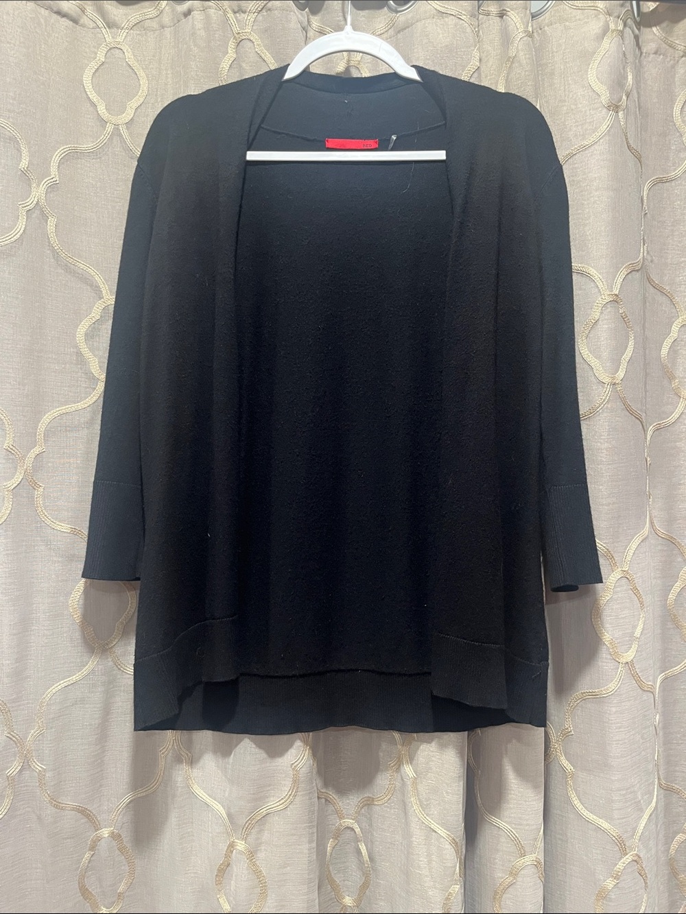 Red Black Open-Front Lightweight Cardigan